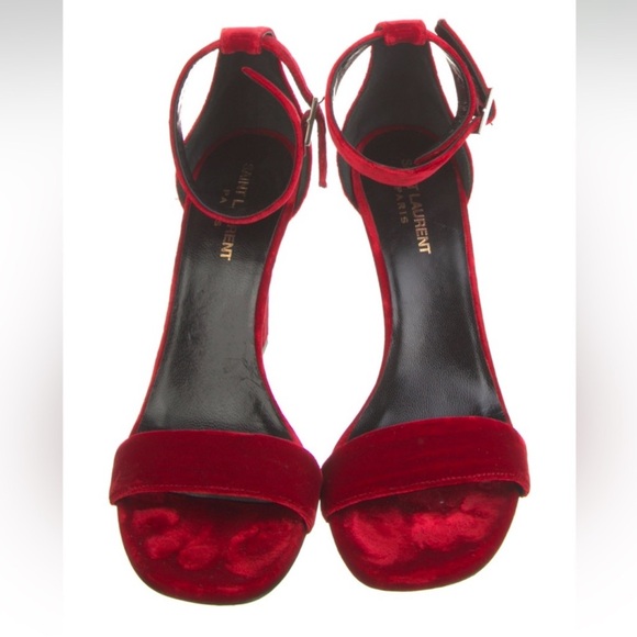 Saint Laurent Red Velvet Heels - Picture 2 of 3